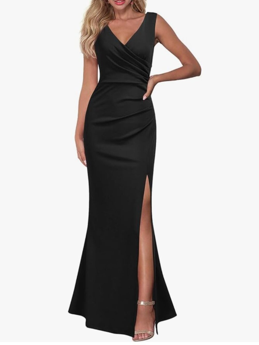 NWT Woosea Black Tie Formal Gown Small Side Slit Maxi Dress Wedding Guest